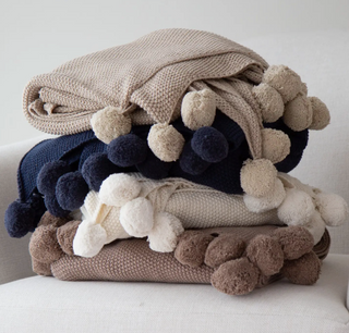 Pom Pom Throw Blanket- Oatmeal