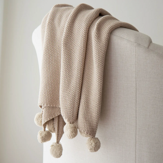 Pom Pom Throw Blanket- Oatmeal