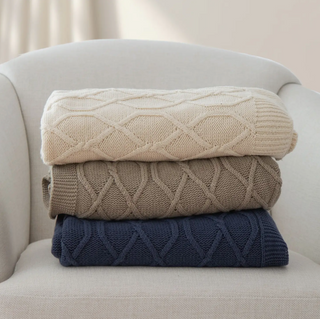Cable Knit Throw Blanket - Oatmeal