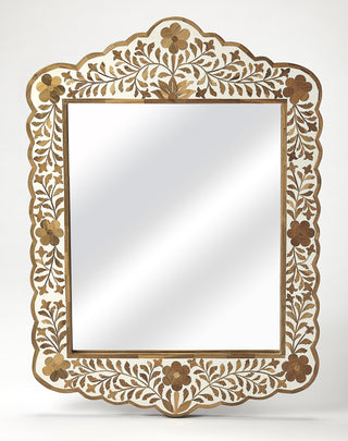 Wood and bone inlay mirror