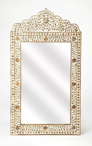 Wood & Bone Inlay Mirror - Light Brown