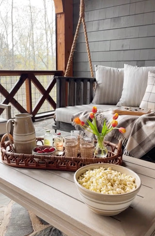 Hand-Woven Rattan Tray with Handles