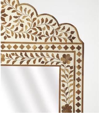 Wood & Bone Inlay Mirror - Light Brown - Small