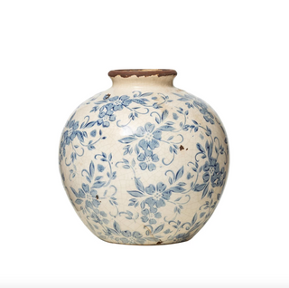 Terracotta Vase with Transferware Pattern