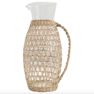 Glass Pitcher with Woven Seagrass Sleeve