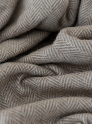 Herringbone Wool Throw Blanket - Natural