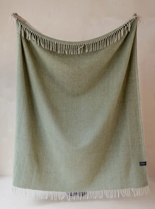 Herringbone Wool Throw Blanket - Olive