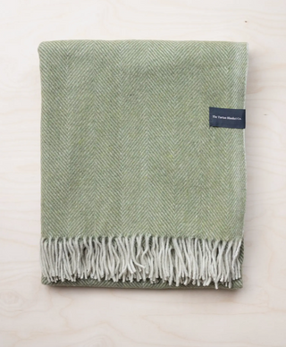 Herringbone Wool Throw Blanket - Olive