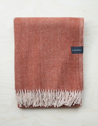 Herringbone Wool Throw Blanket - Rust