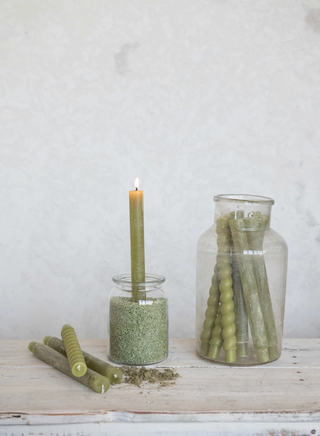 Green Twisted Candle Sticks - Set of 2