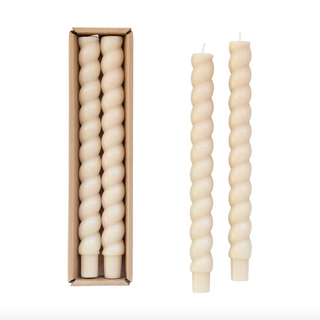 Cream Twisted Candle Sticks - Set of 2